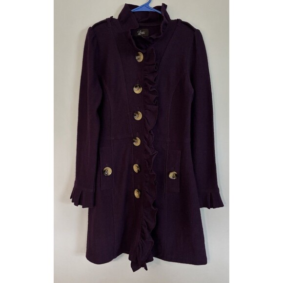 Luii Anthropologie Purple Ruffle Wool Jacket Coat Size M Boho Indie - Picture 1 of 6